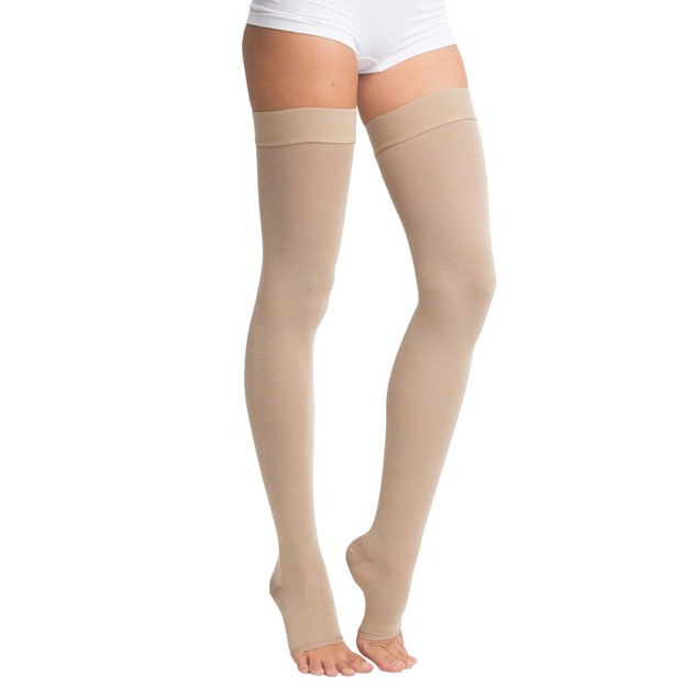 Чулки компрессионные до бедра с открытым мыском и с силиконом (2 кл. компр.)крем.,ЧС2(п)-К(Н)№1