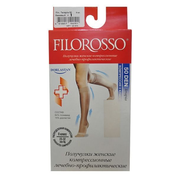 Filorosso Гольфы (Получулки) жен. компр. леч.-проф. Терапия 50 den 2 кл. , №1, (36-40)беж