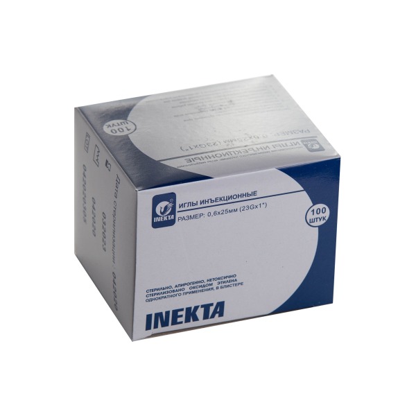 Игла инъекционная одноразовая 23G*1 (0,6х25мм), №100 Inekta